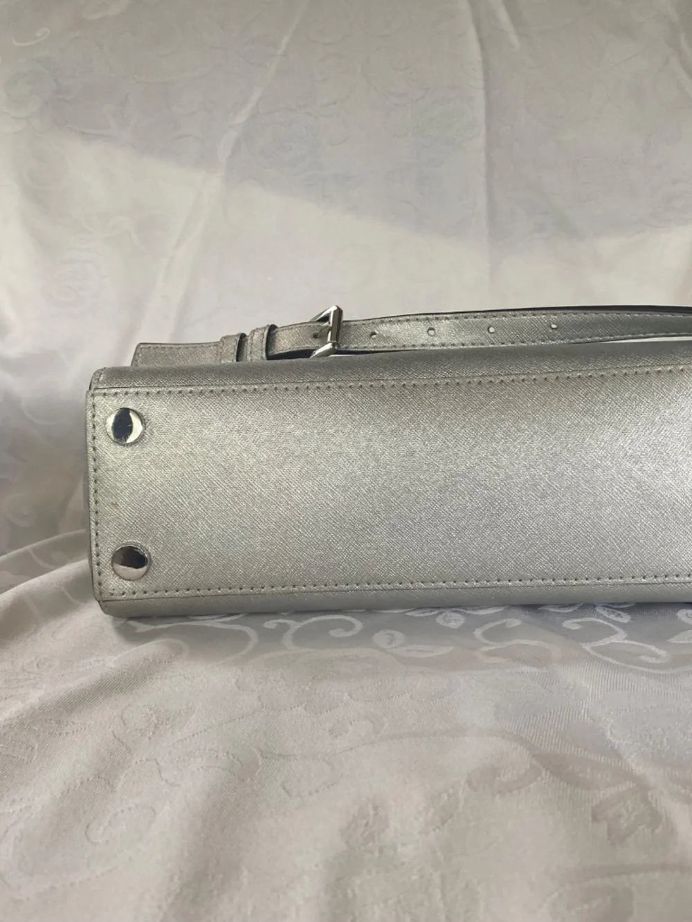 Michael Kors Silver Saffiano Leather Satchel Crossbody Bag